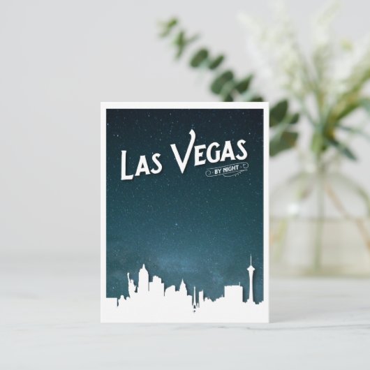 ネバダ州ラスベガスの夜のスカイライン ポストカード (スタンド正面)
