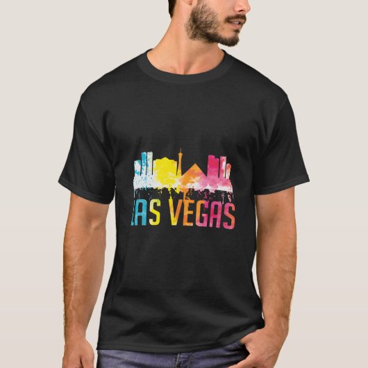 ネバダ州ラスベガス 水彩画の市街地スカイライン Tシャツ (正面)