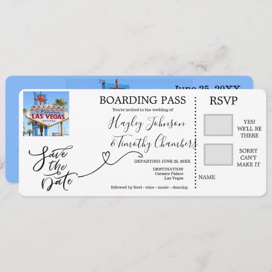 ネバダ州ラ結婚スベガスの搭乗券 招待状 (正面/裏面)
