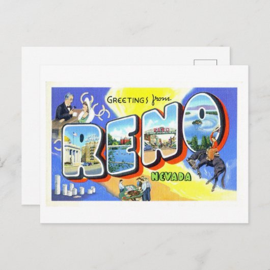 ネバダ州レノからのヴィンテージの挨拶 ポストカード (正面/裏面)