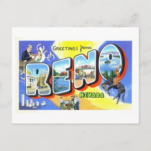 ネバダ州レノからのヴィンテージの挨拶 ポストカード (正面)