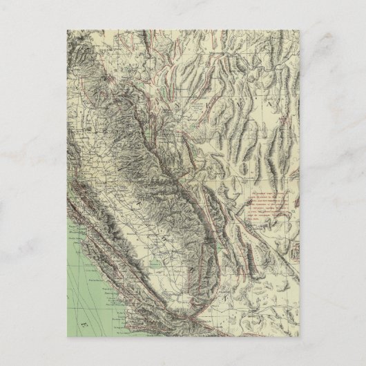 ネバダ州，カリフォルニア州，地形図 ポストカード (正面)