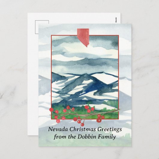 ネバダ砂漠の山の雪からのメリークリスマス シーズンポストカード (正面/裏面)