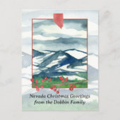 ネバダ砂漠の山の雪からのメリークリスマス シーズンポストカード (正面)