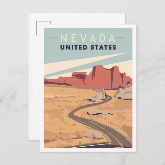 ネバダ統一された州ヴィンテージトラベルイラストレーション ポストカード (正面/裏面)