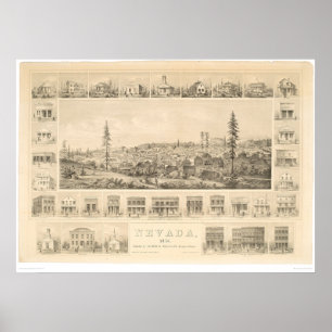 ネバダ都市、CA.のパノラマ式の地図1856年(1184A) ポスター