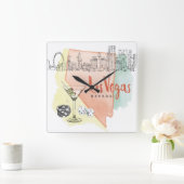 ネバダ・ラスベガス |水色のスケッチイメージ スクエア壁時計 (ホーム)