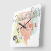 ネバダ・ラスベガス |水色のスケッチイメージ スクエア壁時計 (傾斜)