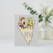 ネバダNV州マップ&ギャンブラー大当たり漫画 ポストカード (スタンド正面)