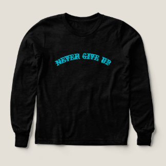 ネバーギブアップ モチベーション ブルー テキスト Tシャツ