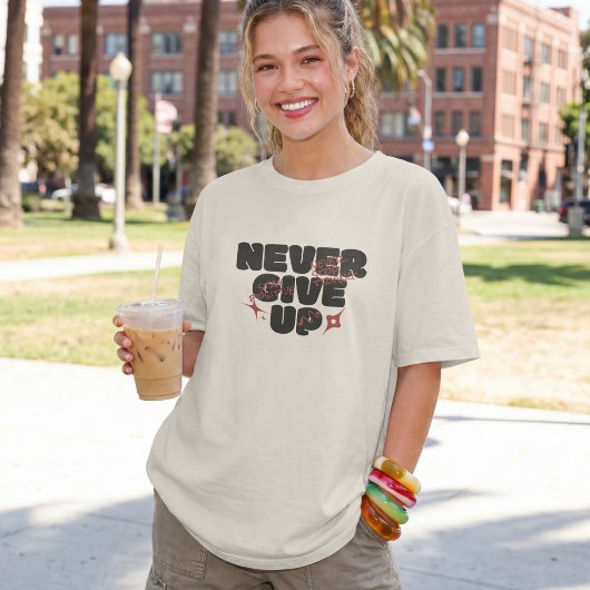 ネバーギブアップ 励ましのタイポグラフィ トライブレンドTシャツ