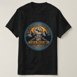 ネバーギブアップ 激励 フィストとマウンテン Tシャツ