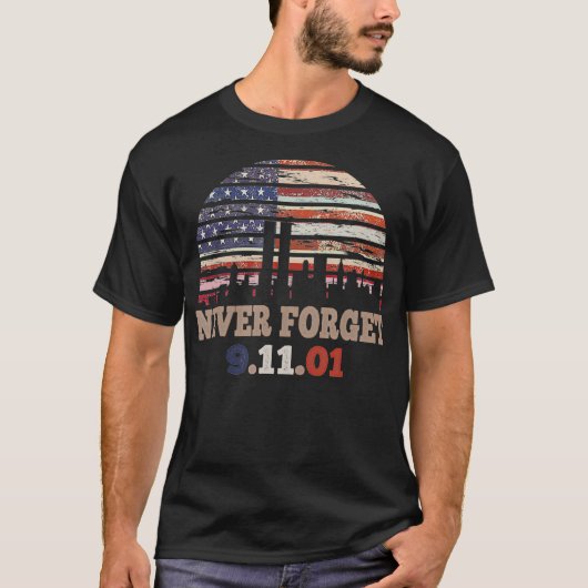 ネバーパ忘れトリオ911アメリカ国旗のレトロ Tシャツ (正面)