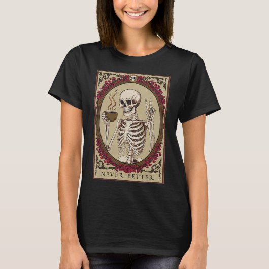 ネバーベターおもしろいスカルハロウィン男性へ Tシャツ (正面)