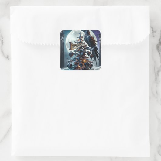 ネバーモアのゴシック様式のクリスマスツリーとハートレイヴン スクエアシール (バッグ)