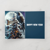 ネバーモアのゴシック様式のクリスマスツリーとハートレイヴン 箔グリーティングカード (内側レイダウン)