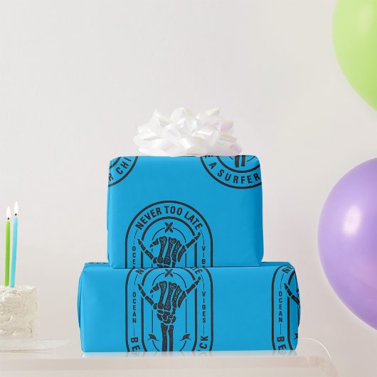 ネバーレイトスケルトンサーファーシック海ビベス ラッピングペーパー