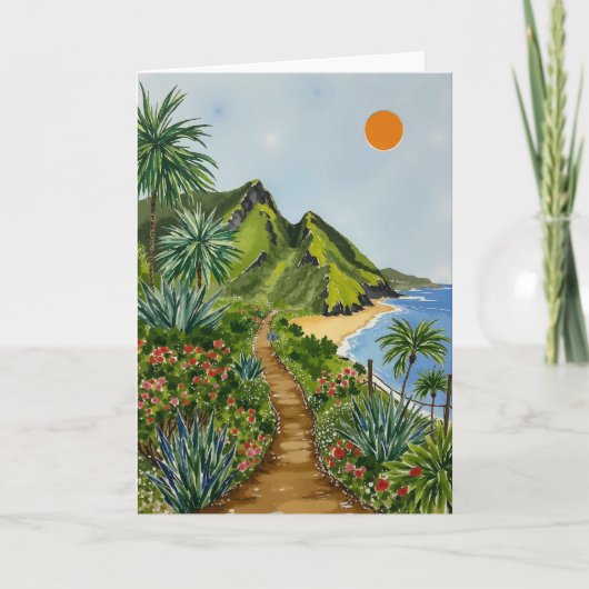 ネパリコーストカウアイハワイの水彩画 サンキューカード (正面)