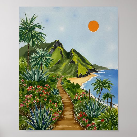 ネパリコーストカウアイハワイの水彩画 ポスター (正面)