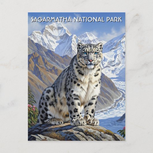 ネパールのサガルマタ国立公園のユキヒョウ ポストカード (正面)