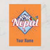 ネパールウィズマウンテンズレトロフラッグヴィンテージホリデー シーズンポストカード (正面)