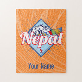 ネパールウィズマウンテンズレトロフラッグヴィンテージホリデー ジグソーパズル