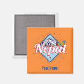 ネパールウィズマウンテンズレトロフラッグヴィンテージホリデー マグネット (正面/裏面)