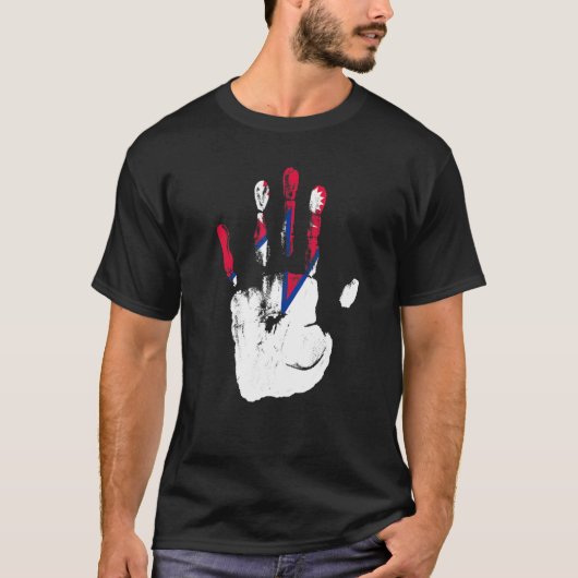 ネパール国旗の手の男と女の子たち Tシャツ (正面)