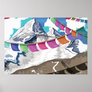 ネパール祈りの言葉フラッグス旅行ポスター ポスター