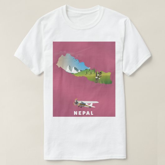 ネパール イラスト マップ ポスター Tシャツ (デザイン正面)