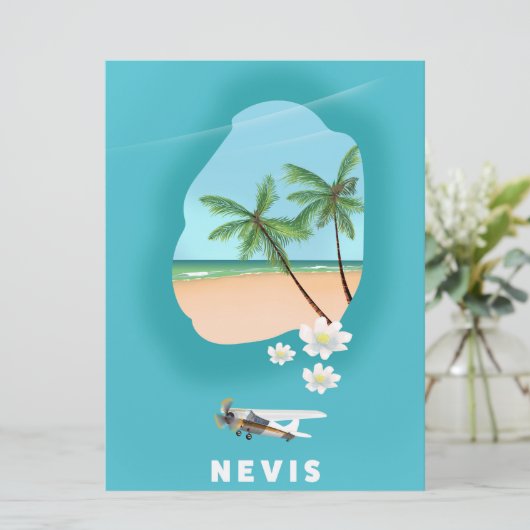 ネビスのカリブ海島 イラストマップ 招待状 (スタンド正面)