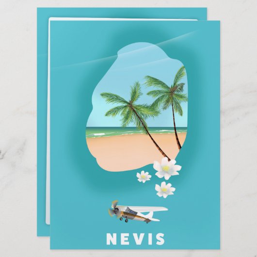 ネビスのカリブ海島 イラストマップ 招待状 (正面/裏面)