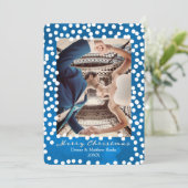 ネビュラブルーの大きな雪の点々が輝くクリスマスカード 招待状 (スタンド正面)