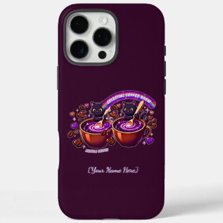 ネビュラ セレスティアル コーヒー 猫 かわいい 紫  iPhone 16 PRO MAXケース