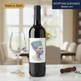 ネフェルティティの水彩画ラベル - エジプトの美術 ワインラベル