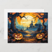 ネフ白熱［赤熱］光を放つレハッピーハローウィンカボチャ ポストカード (正面/裏面)