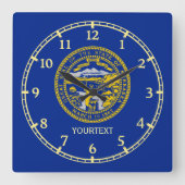 ネブパーソナライズされたラスカ州旗のデザイン スクエア壁時計 (正面)