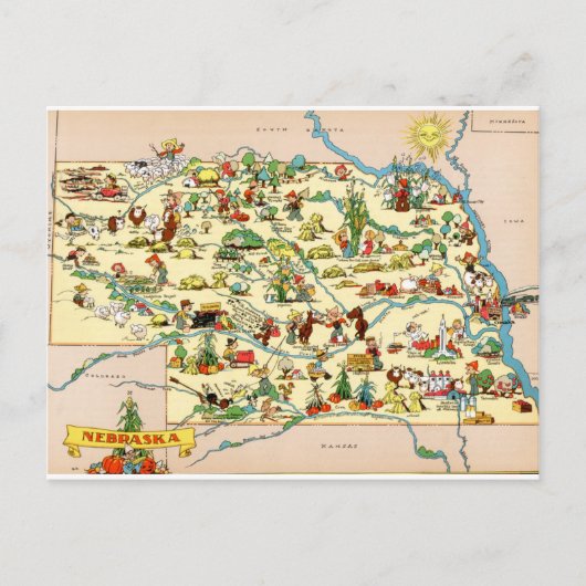 ネブラスカおもしろいヴィンテージの地図 ポストカード (正面)