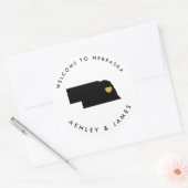 ネブラスカのウェディングウェルカムステッカータグ、ゴールド&ブラック ラウンドシール (封筒)