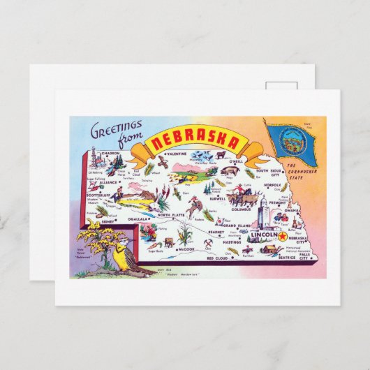 ネブラスカの旅行ポスターからのヴィンテージの挨拶 ポストカード (正面/裏面)