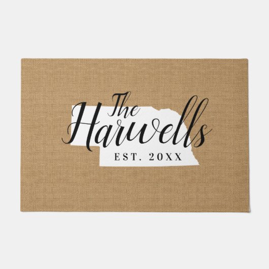 ネブラスカファミリーモノグラム州Doormat ドアマット (正面)