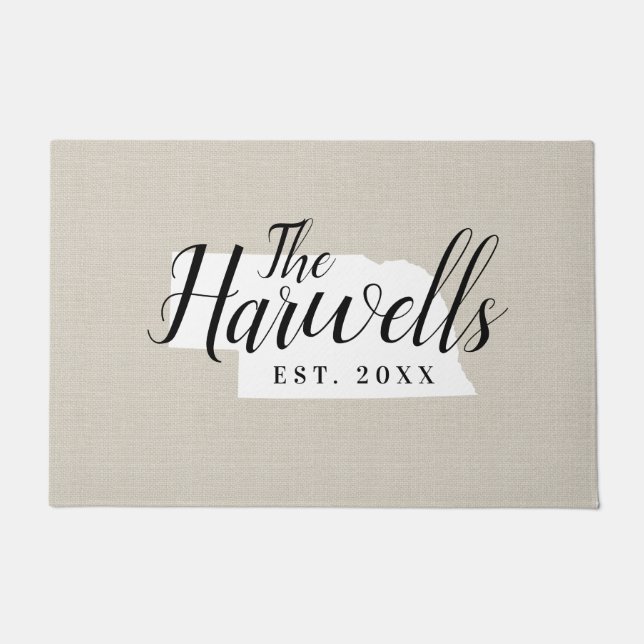 ネブラスカファミリーモノグラム州Doormat ドアマット (正面)