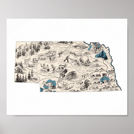 ネブラスカヴィンテージ写真の地図 ポスター (正面)