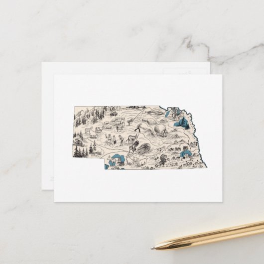 ネブラスカヴィンテージ写真地図ネブラスカ州図 ポストカード (正面/裏面インサイチュ)