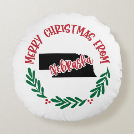 ネブラスカ州からメリークリスマスUSレッドグリーン ラウンドクッション