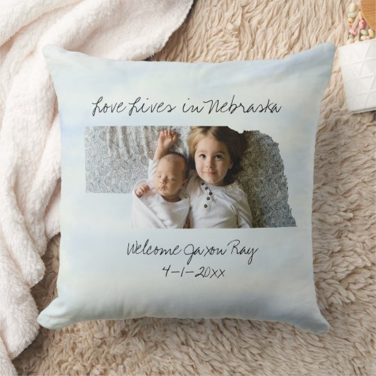 ネブラスカ州に住む州の形をしたカスタム写真 クッション (ブランケット)