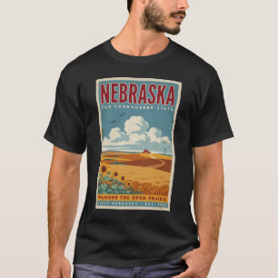 ネブラスカ州のプレーリーファームイラスト旅行アート Tシャツ
