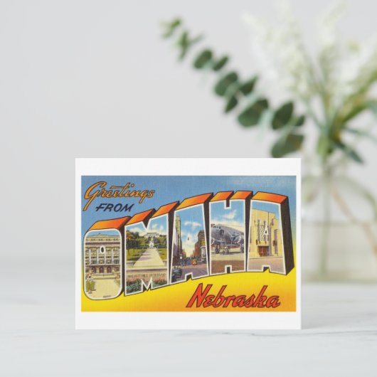 ネブラスカ州オマハからのヴィンテージの挨拶 ポストカード (スタンド正面)