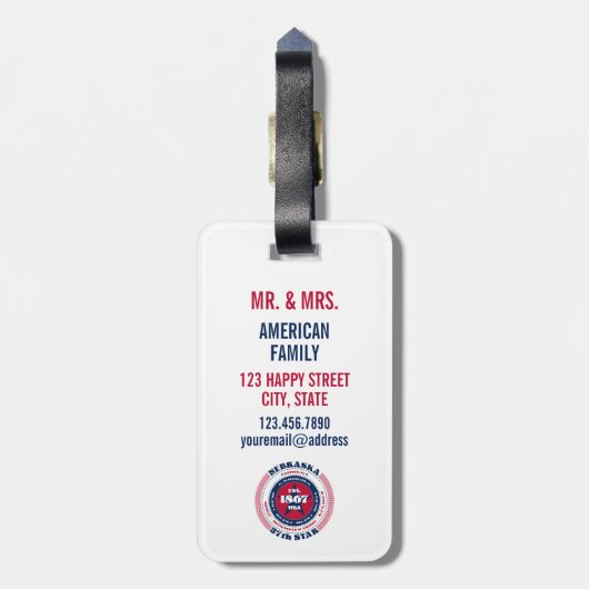 ネブラスカ州パーソナライズされたギフト荷物タグ ラゲッジタグ (裏面縦)