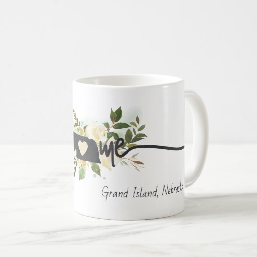 ネブラスカ州パーソナライズされたユアホームシティ素朴 コーヒーマグカップ (正面右)